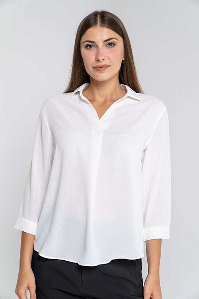 mica Plain Buttonless Blouse with 3/4 Sleeve Opening