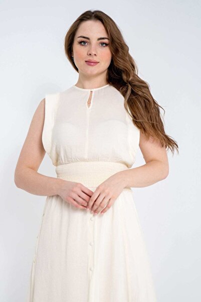 mica بلوزة نسائية بدون أكمام برقبة مفتوحة وخصر مرن