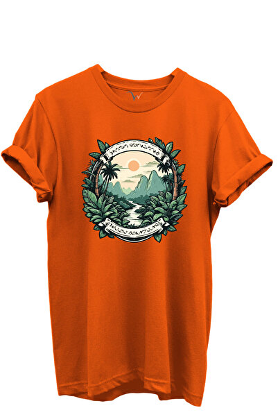 WİDİ تي شيرت للجنسين بتصميم الغابة الاستوائية والجبال والصيد والطبيعة مصنوع م...