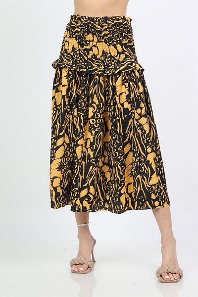 mica Embroidered Midi Skirt with Wide Elastic Waistband