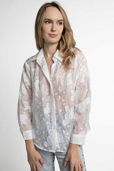 mica Women's Long Sleeve Sheer Floral Blouse