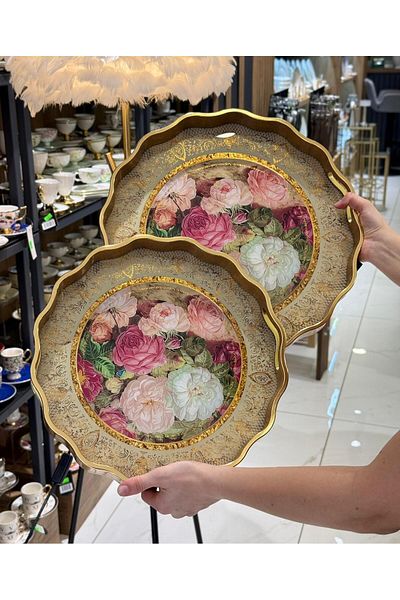 Onedekor 2Pcs Red Rose Luxury Tray