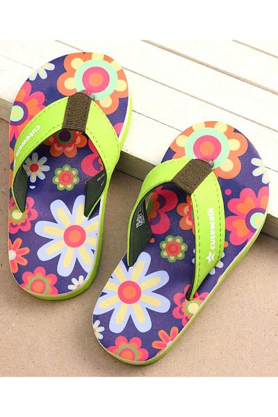 Cute Walk by Babyhug Cute Walk by Babyhug Floral Slip On Flip Flops - Blue
