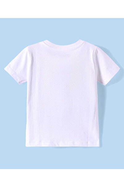 Babyhug Terry Knit Half Sleeves T-Shirt & Denim Shorts Set With Beach Theme Print - White & Blue