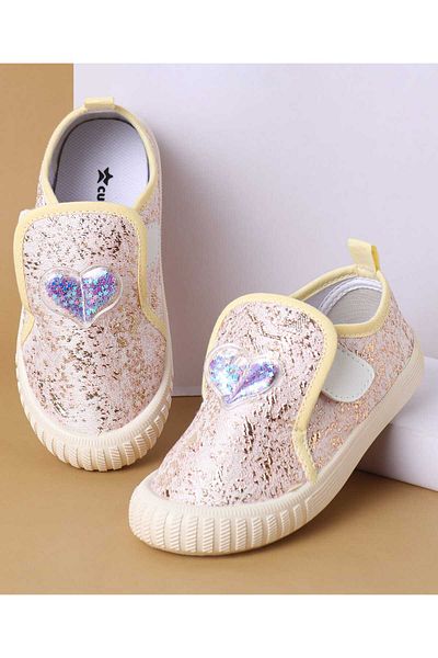 Cute Walk by Babyhug Velcro Closure Casual Shoes with Heart Applique - Yellow