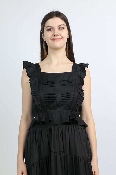 mica Ruffled Butterfly Design Short Blouse with Frill Detail