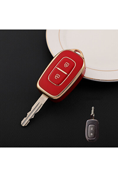 choice2 غطاء مفتاح سيارة أحمر بزرين من مادة TPU لريموت السيارة لرينو كويد وتر...
