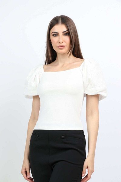 mica Short Puff Sleeve Square Neck Solid Blouse