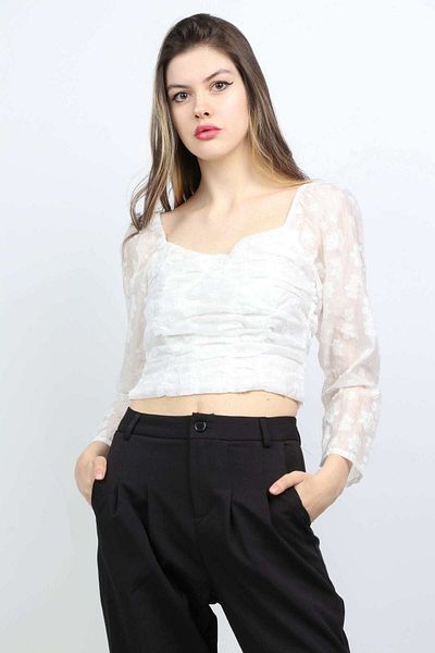 mica Women's Long Sleeve Open Front and Back Blouse