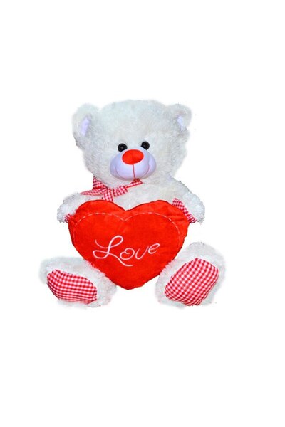 HALLEY Ursuleț de pluș cu inimă, 60 cm, alb,