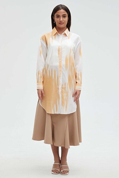 mica Women's Long Blouse with Front Buttons and Long Sleeves