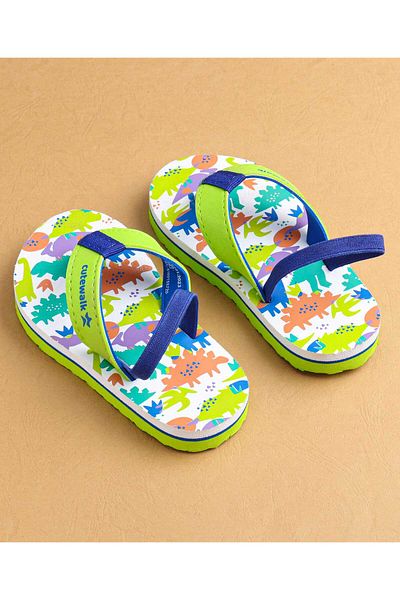 Cute Walk by Babyhug Cute Walk by Babyhug Flip Flops With Dinosaur Print & Backstrap Closure - Green
