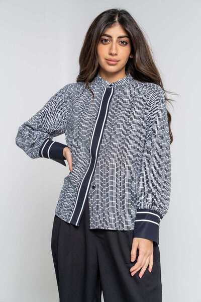 mica Women's Long Sleeve Button-Front Printed Blouse