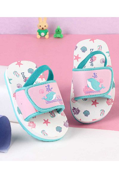 Babyoye Sea Life Printed Flip Flops with Back Strap - White