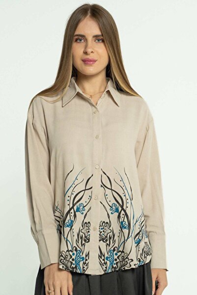 mica Women's Long Sleeve Printed Shirt with Patterned Bottom