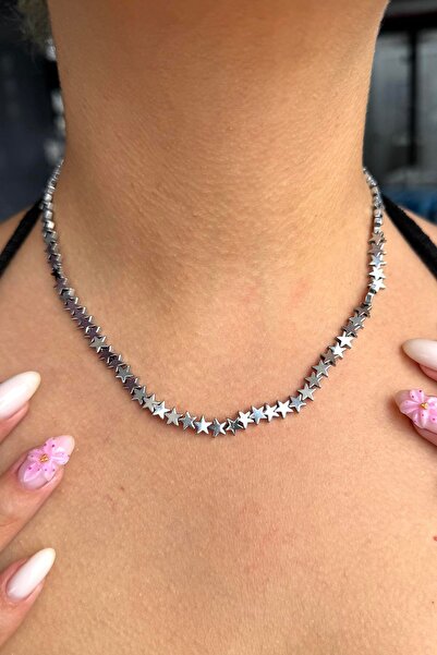 TAKIŞTIR Silver Color Star Figured Steel Necklace