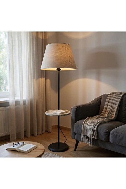 ABAJUR EVİM retain siyah ayaklı rattan şapkalı lambader