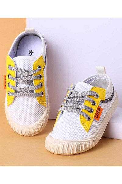 Cute Walk by Babyhug Cute Walk by Babyhug Lace Up Closure Casual Shoes with Colour Block Design - Yellow & White