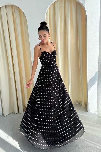 Seda Yalçın Atelier Black Polka Dot Dress with Breast Handles