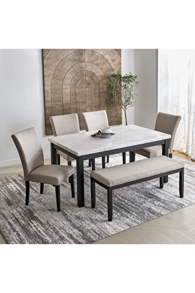 Home Box طقم طاولة طعام أورلاندو الأصلي ذو السطح الرخامي، 6 مقاعد