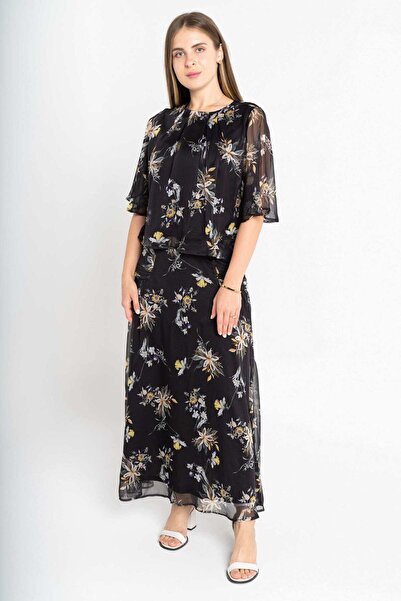 mica Floral Chiffon Midi Skirt