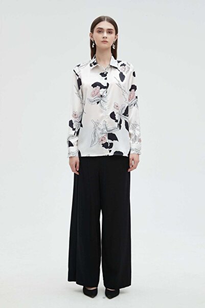 mica Floral Women's Blouse with Long Sleeves and Collar