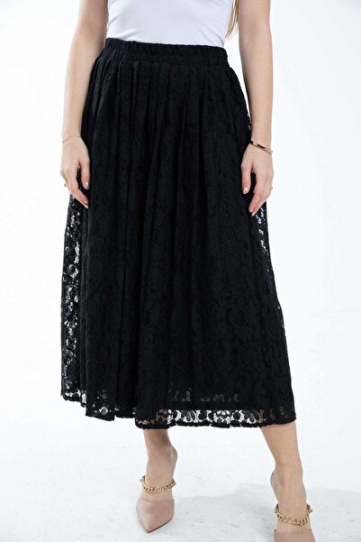 mica Women's Midi Flared Skirt with Lace Details