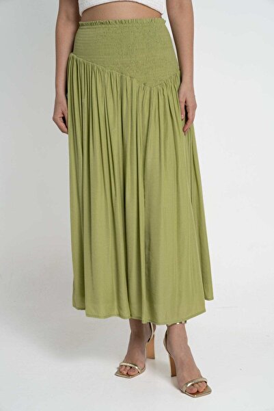 mica Women's High-Waisted Elastic Long Skirt