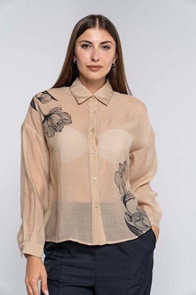 mica Women's Long Sleeve Solid Shirt with Floral Print