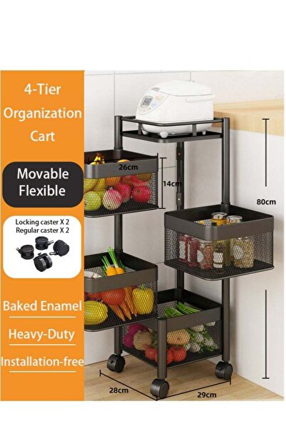 ZeeSquare رف تخزين مطبخ متعدد الطبقات من يارا إسينشالز، رف دوار بعجلات