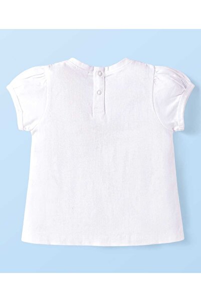 Babyhug Top & Skirt Set with Bird and Polka Dots Print & Bow Applique - Orange & White