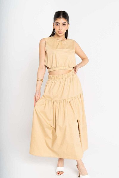 mica Solid Midi Skirt with Elastic Waistband