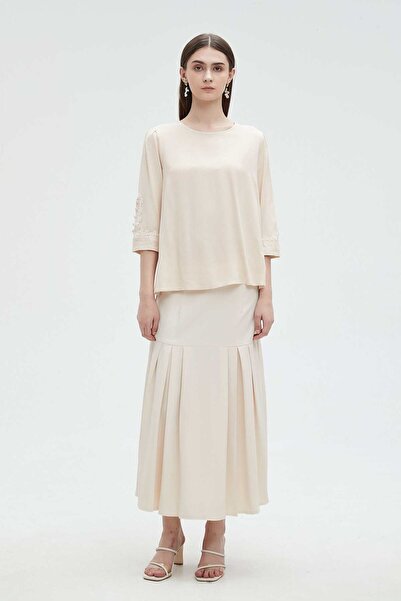 mica بلوزة نسائية سادة بأكمام 3/4