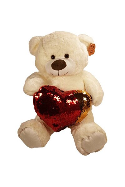 E EFRALL Teddy Bear with Glitter Heart Pillow Red and Gold 61 cm