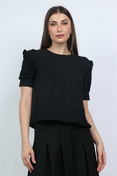 mica Women's Short Sleeve Ruffled Solid Blouse