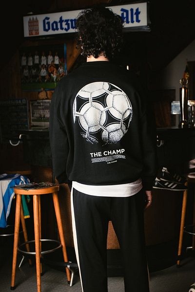 GIA - ART Men's Black Crew Neck Sweatshirt the Champ Football Printed 3 Thread Raised Oversize