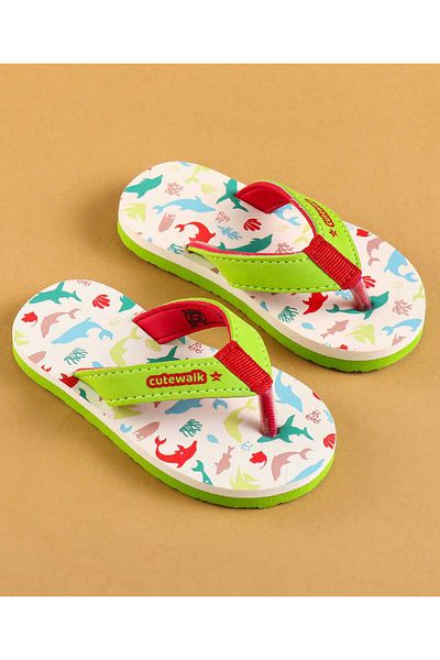 Cute Walk by Babyhug Cute Walk by Babyhug Slip on Flip Flops with Sea Life Print - Light Green & Off white