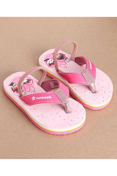 Cute Walk by Babyhug Cute Walk by Babyhug Flip Flops With Cartoon Print & Backstrap Closure - Pink