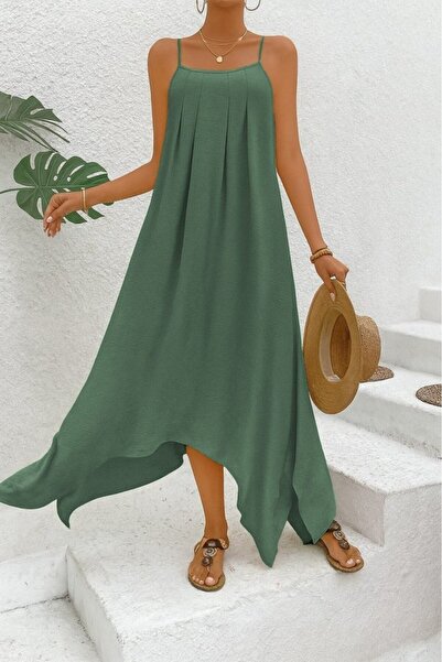 Bijuterria Women's Rope Strap V-Neck Aerobin Dress with Asymmetrical Detail