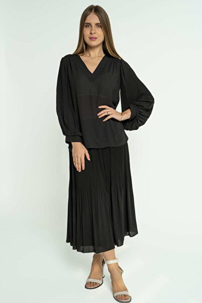 mica تنورة ميدي مطوية سادة للنساء