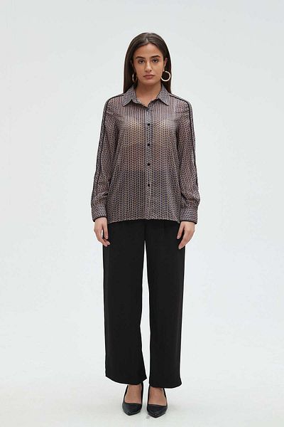 mica Women's Long Sleeve Polka Dot Blouse with Collar