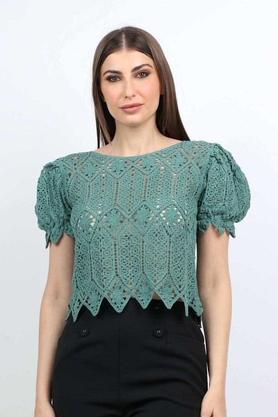 mica Women's Puff Sleeve Lace Blouse