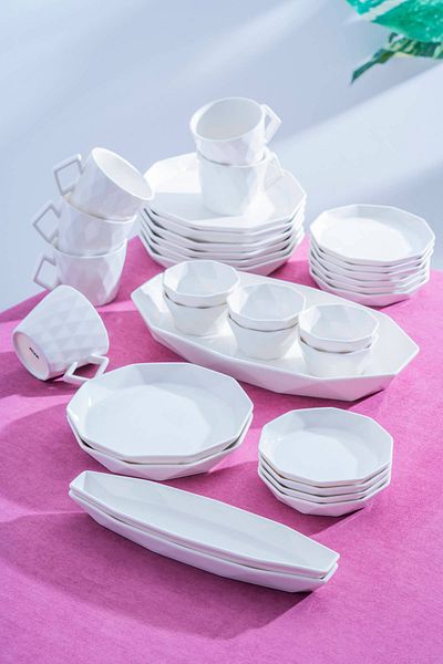 ACAR Diamond 33 Piece Porcelain Breakfast Set for 6 People