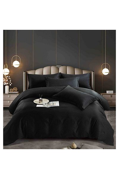 JOJO HOME Elastic Double Bed Sheet, Damasc Deluxe Premium, 6 Pieces, Horeca – Black