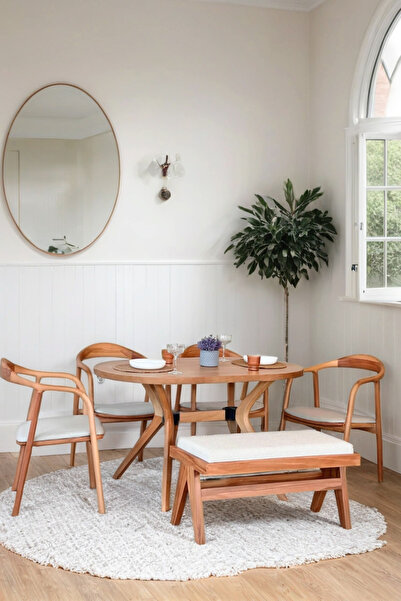 Woodenbend RİVA NATURAL AHŞAP BENCHLİ MASA SANDALYE TAKIMI 80X130