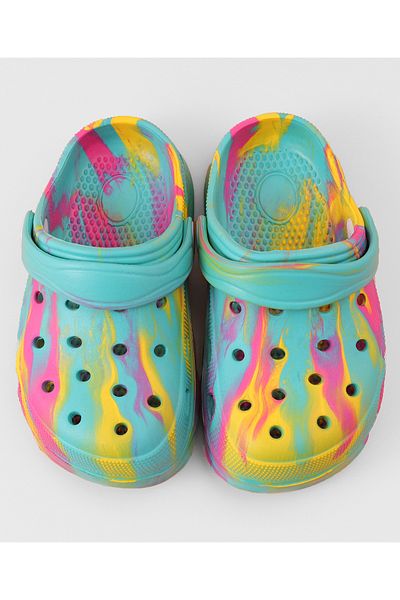 SAPS Marble Pattern Back Strap Closure Clogs - Multicolor