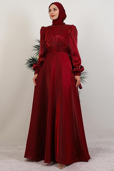 GİYZAMİLA Magnolia Organza Evening Dress Burgundy