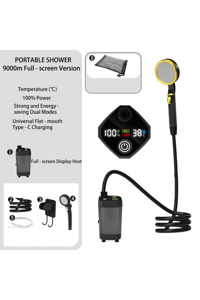 Choice مضخة دش محمولة للتخييم في الهواء الطلق بقوة 6000 مللي أمبير في الساعة مقاومة للماء مع شاشة رقمية قابلة لإعادة الشحن