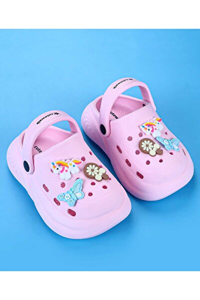 Cute Walk by Babyhug Back Strap Closure Clogs with Unicorn Floral & Butterfly Applique - Light Pink