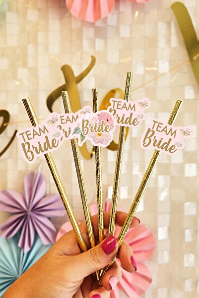 PEKSHOP Bride Pipet Seti Çiçekli Gold Konsept Bekarlığa Veda Bride Party Süsl...
